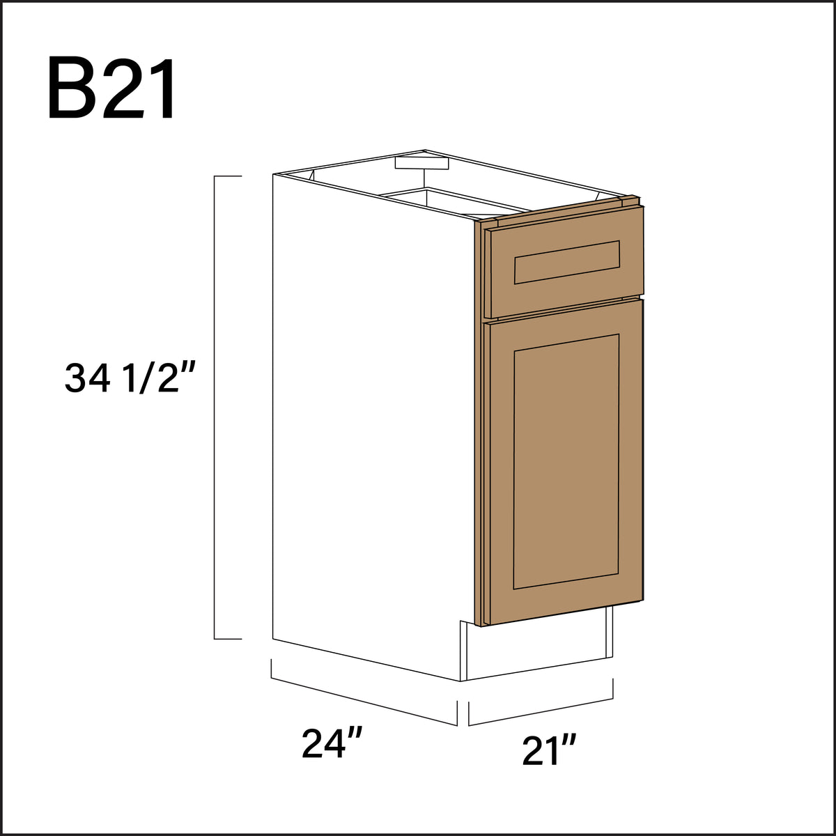 Alton Iced Mocha 1 Drawer 1 Door Kitchen Base Cabinet - 21" W x 34.5" H x 24" D