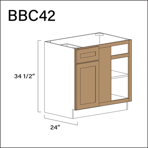 Wood Brown Shaker Base Blind Corner Cabinet - 39" W x 34.5" H x 24" D