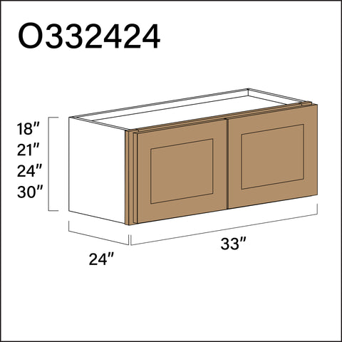 Wood Brown Shaker Double Door Oven Upper Cabinet - 33" W x 24" H x 24" D