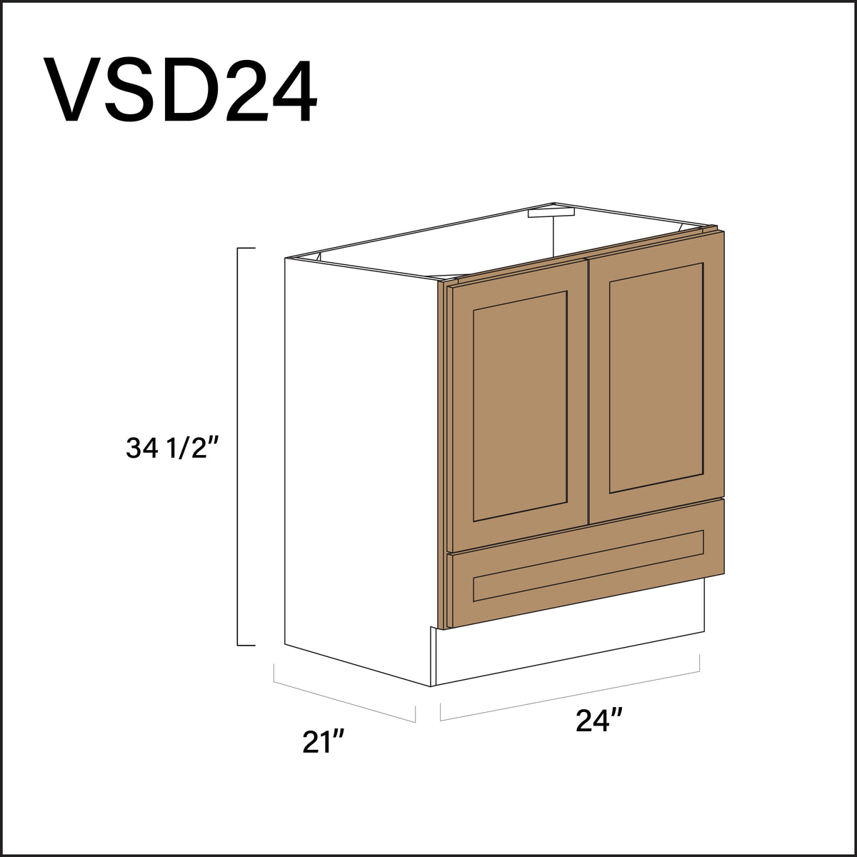 Alton Iced Mocha Bottom Drawer Vanity Sink Base Cabinet - 24" W x 34.5" H x 21" D