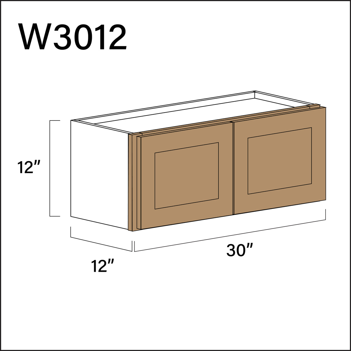 Wood Brown Shaker Double Door Wall Cabinet - 30" W x 12" H x 12" D