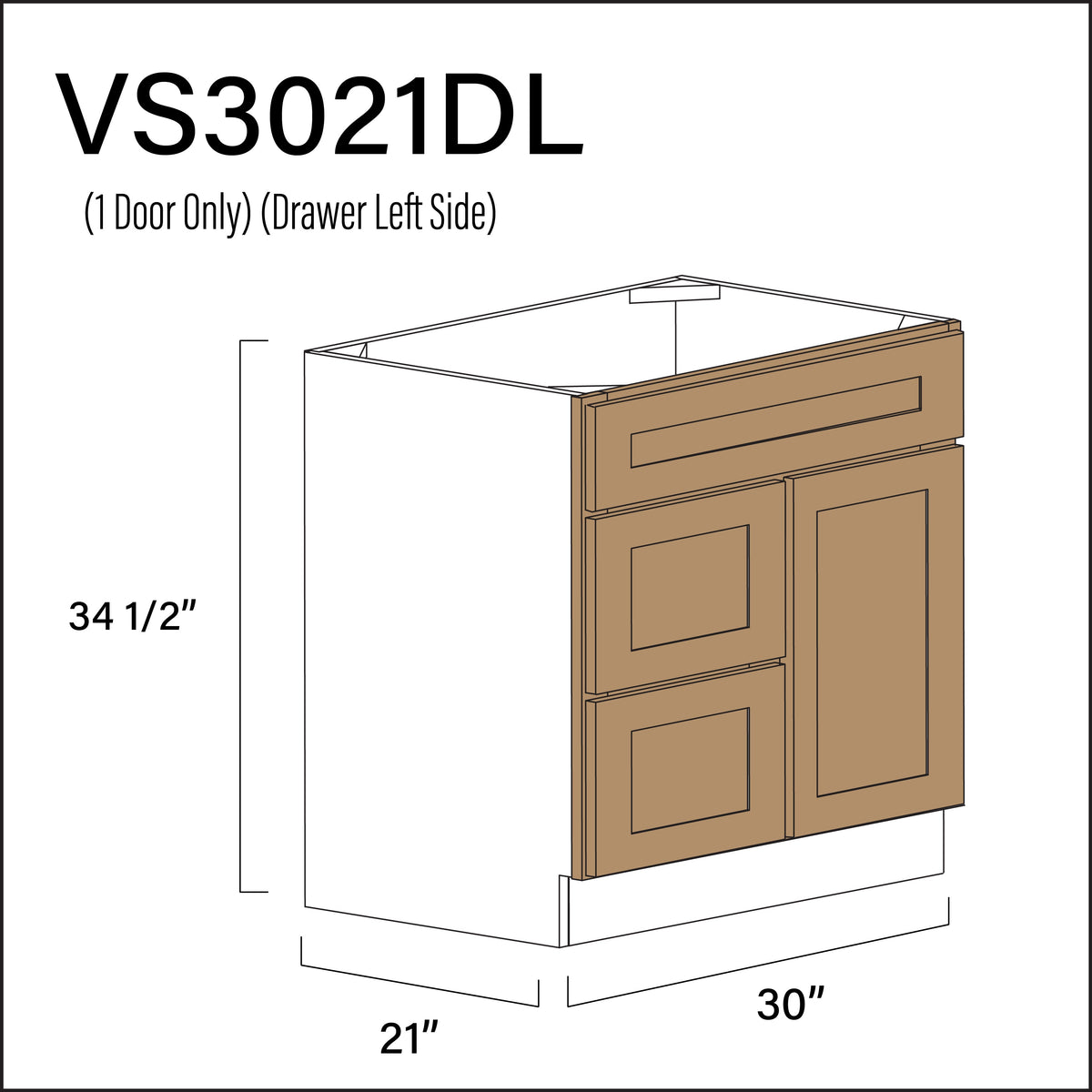 Alton Iced Mocha 2-Drawer Vanity (L) Base Cabinet - 30" W x 34.5" H x 21" D