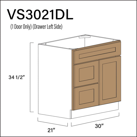 Alton Iced Mocha 2-Drawer Vanity (L) Base Cabinet - 30" W x 34.5" H x 21" D