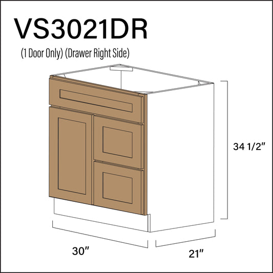 Alton Iced Mocha 2-Drawer Vanity (R) Base Cabinet - 30" W x 34.5" H x 21" D