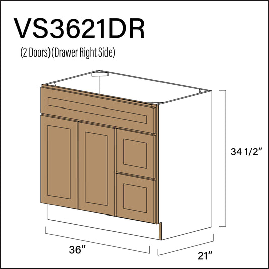 Alton Iced Mocha 2-Drawer Vanity (R) Base Cabinet - 36" W x 34.5" H x 21" D