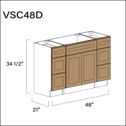 Wood Brown Shaker Vanity Sink Combo D Cabinets - 48" W x 34.5" H x 21" D