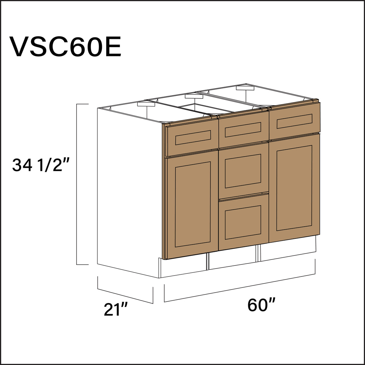 Alton Iced Mocha Vanity Sink Combo E Cabinets - 60" W x 34.5" H x 21" D