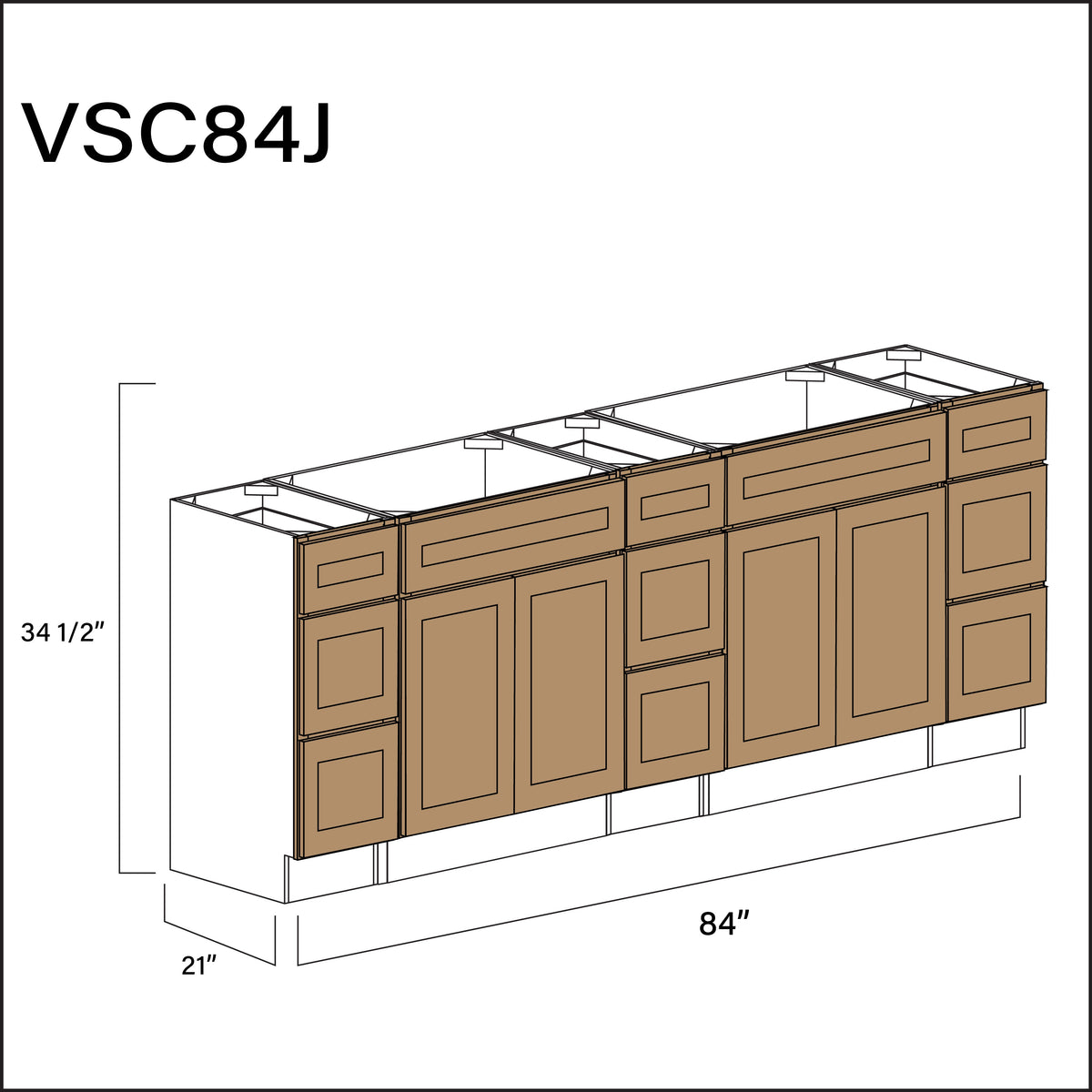 Alton Iced Mocha Vanity Sink Combo J Cabinets - 84" W x 34.5" H x 21" D