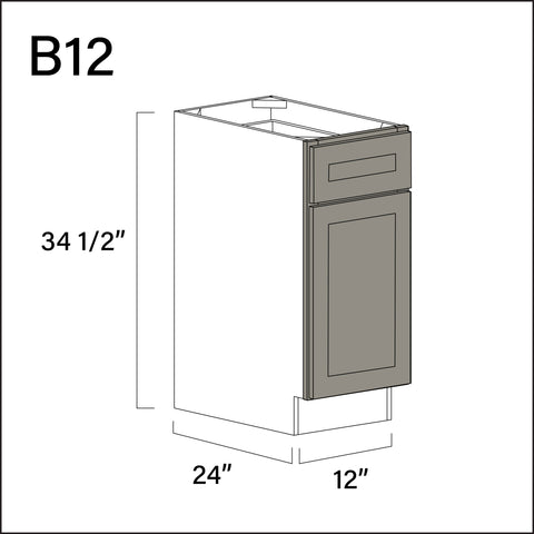 Alton Stone Gray 1 Drawer 1 Door Kitchen Base Cabinet - 12" W x 34.5" H x 24" D