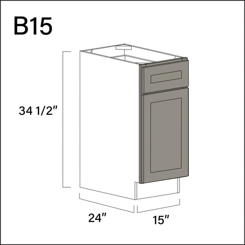 Alton Stone Gray 1 Drawer 1 Door Kitchen Base Cabinet - 15" W x 34.5" H x 24" D