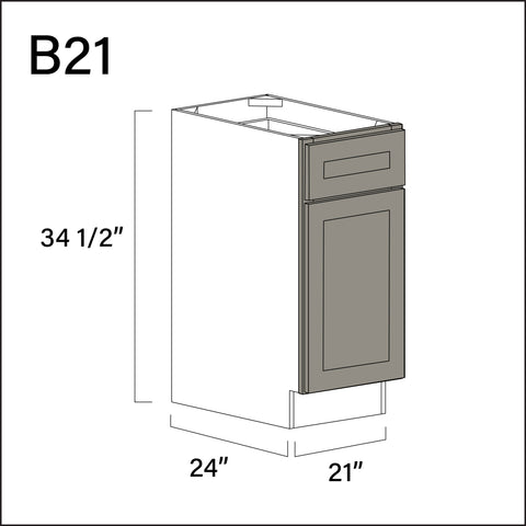 Dark Taupe Shaker 1 Drawer 1 Door Kitchen Base Cabinet - 21" W x 34.5" H x 24" D