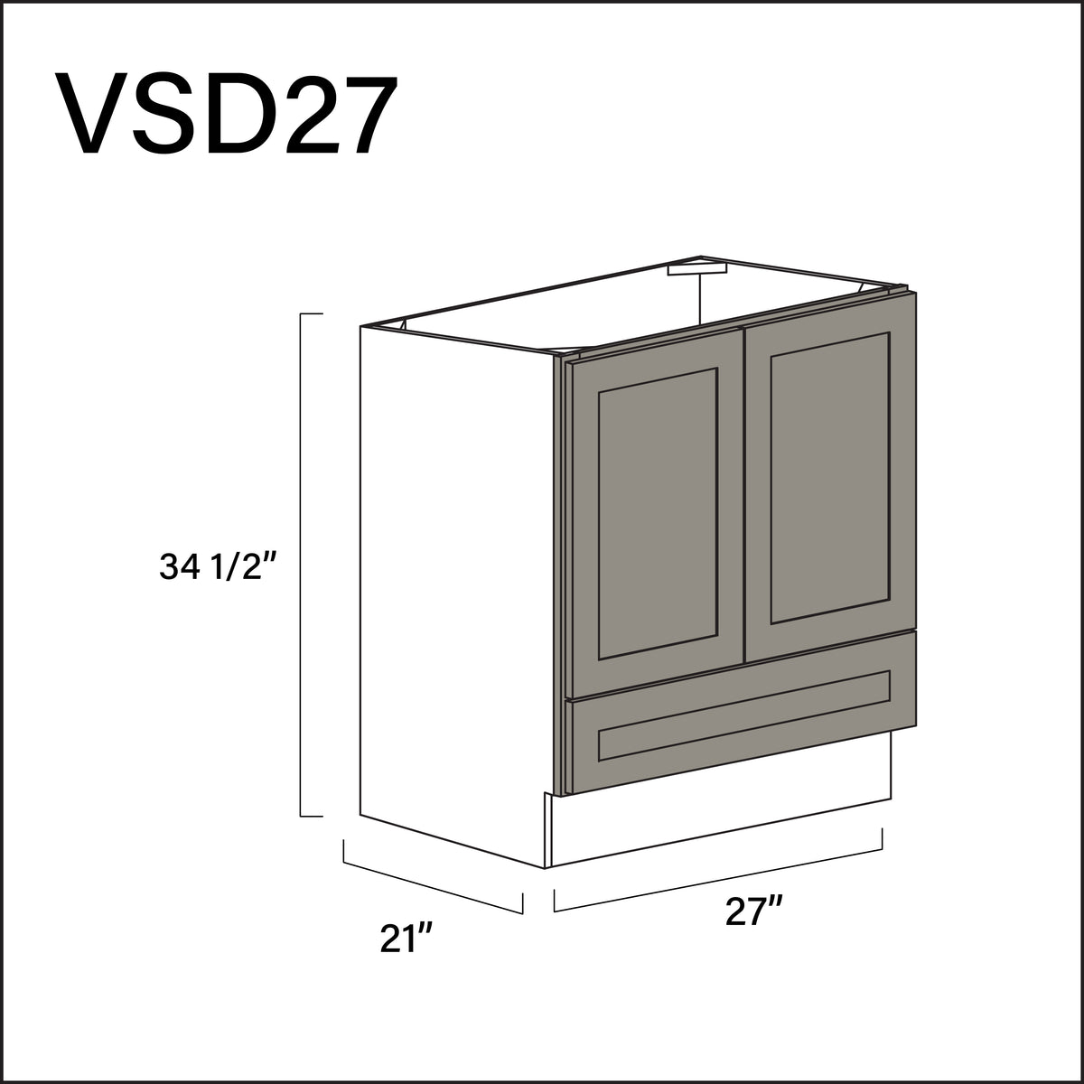 Alton Stone Gray Bottom Drawer Vanity Sink Base Cabinet - 27" W x 34.5" H x 21" D