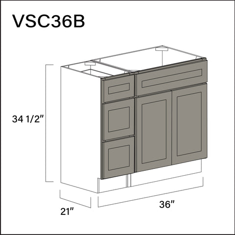 Dark Taupe Shaker Vanity Sink Combo B Cabinets - 36" W x 34.5" H x 21" D