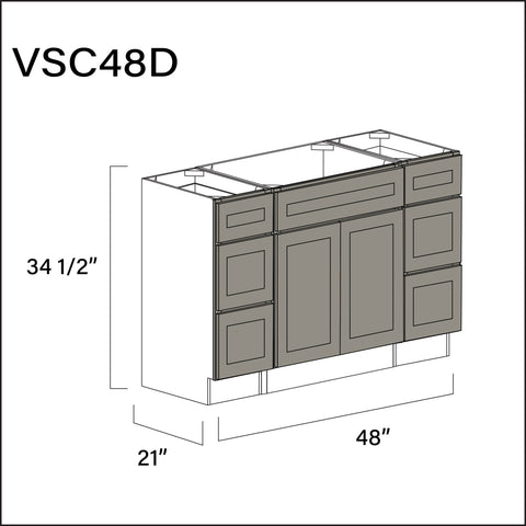 Dark Taupe Shaker Vanity Sink Combo D Cabinets - 48" W x 34.5" H x 21" D