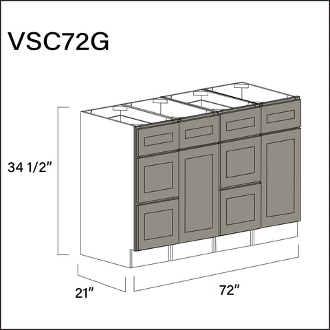 Dark Taupe Shaker Vanity Sink Combo G Cabinets - 72" W x 34.5" H x 21" D