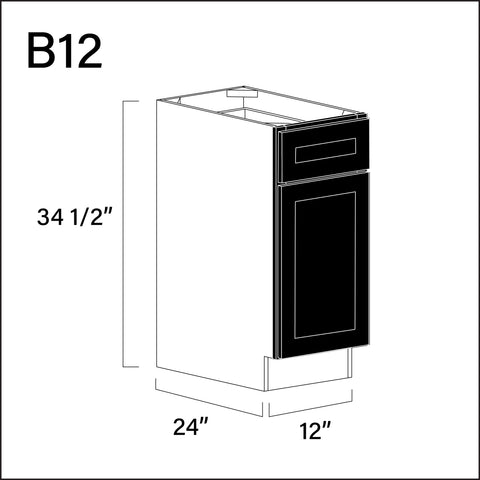 Black Shaker 1 Drawer 1 Door Kitchen Base Cabinet - 12" W x 34.5" H x 24" D