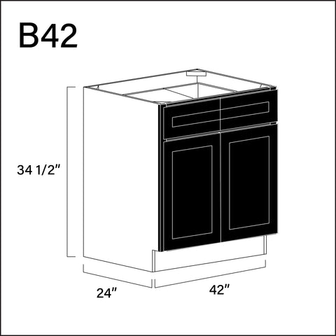 Black Shaker 2 Drawer 2 Door Kitchen Base Cabinet - 42" W x 34.5" H x 24" D