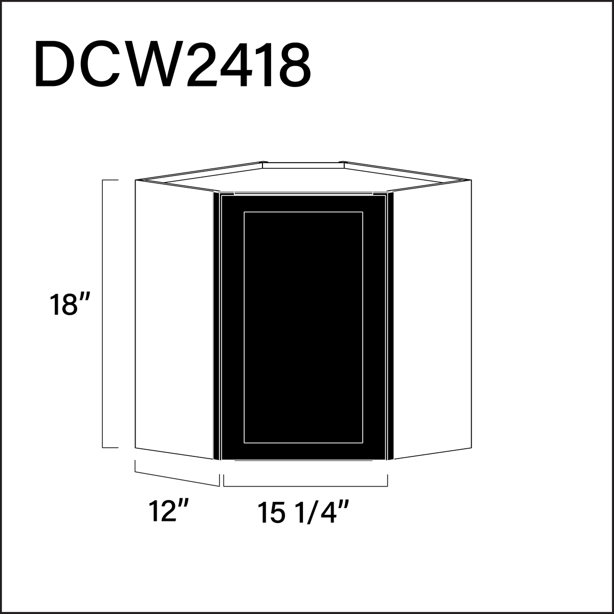 Black Shaker Diagonal Wall Corner Cabinet - 24" W x 18" H x 12" D