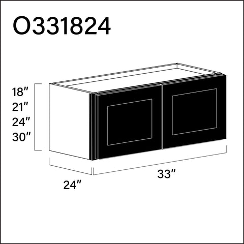 Black Shaker Double Door Oven Upper Cabinet - 33" W x 18" H x 24" D