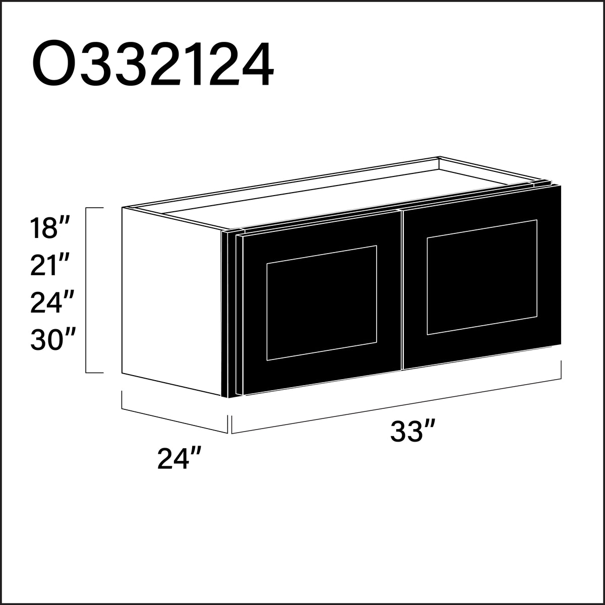 Black Shaker Double Door Oven Upper Cabinet - 33" W x 21" H x 24" D