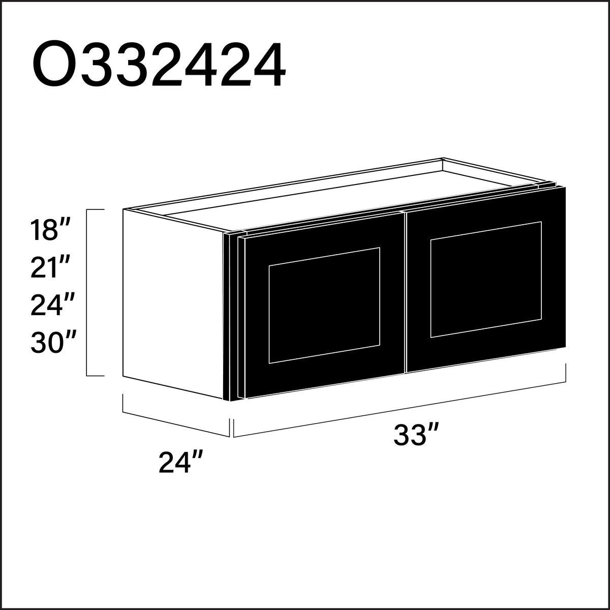 Black Shaker Double Door Oven Upper Cabinet - 33" W x 24" H x 24" D