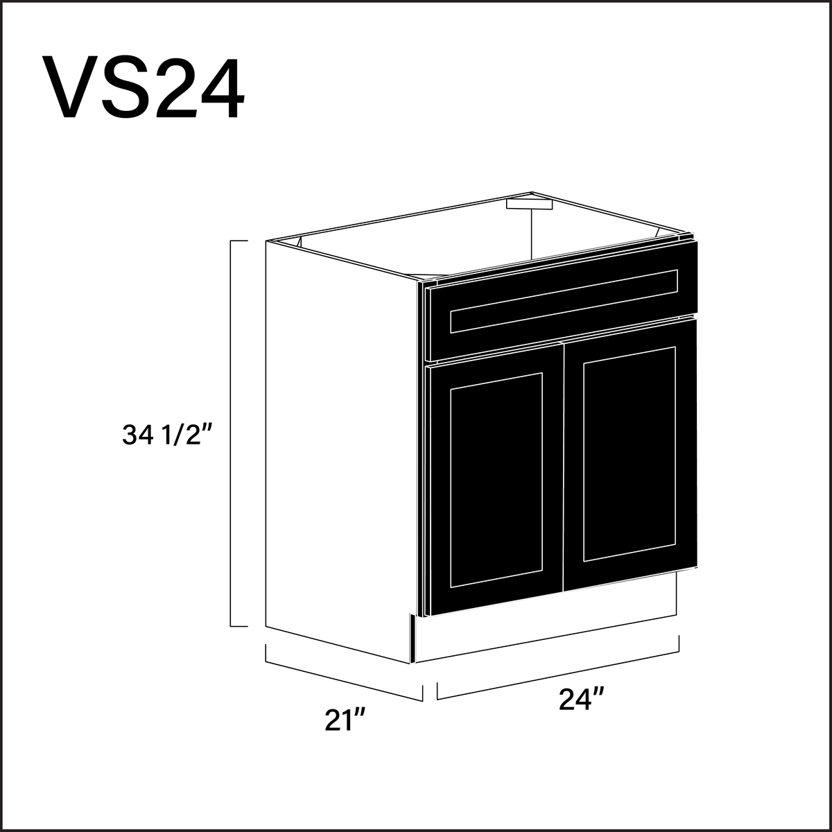 Black Shaker Vanity Sink Base Cabinet - 24" W x 34.5" H x 21" D