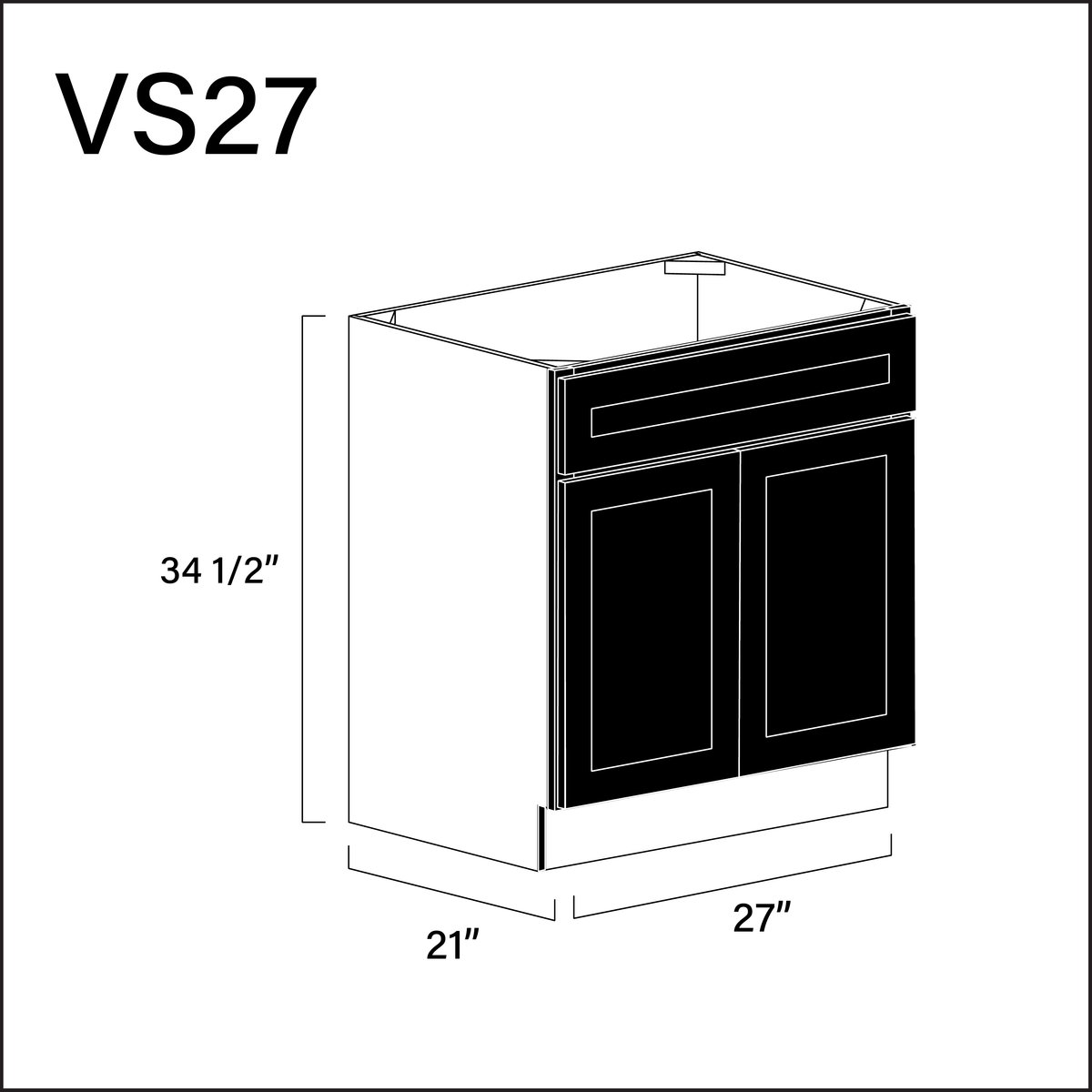 Black Shaker Vanity Sink Base Cabinet - 27" W x 34.5" H x 21" D