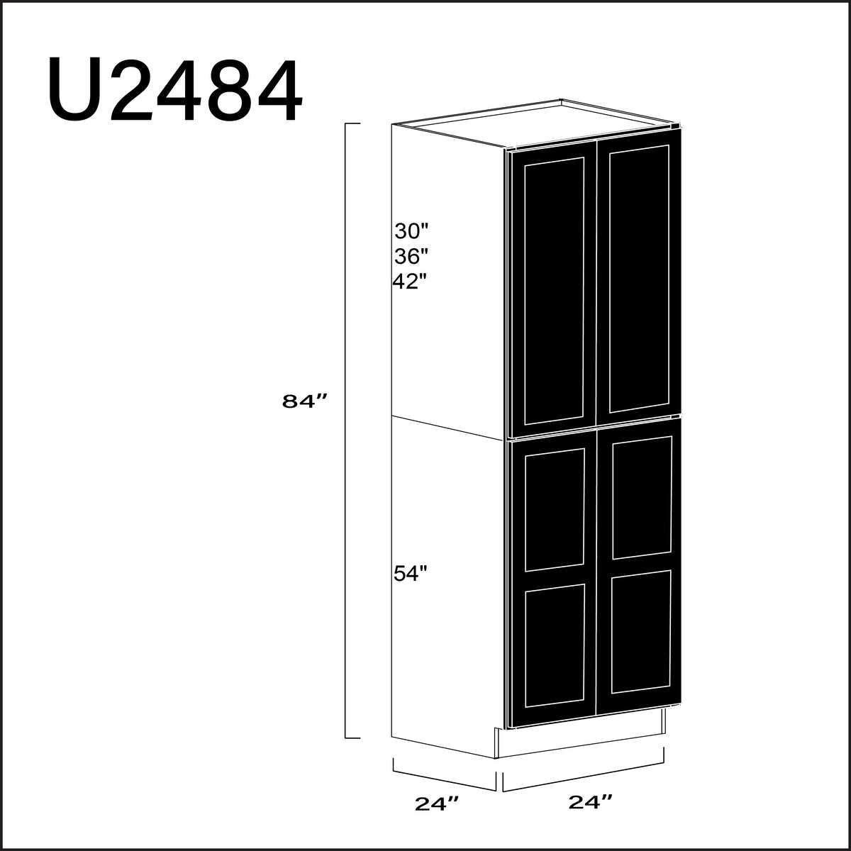 Black Shaker Double Door Pantry Cabinet - 24" W x 84" H x 24" D