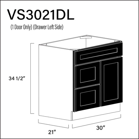 Black Shaker 2-Drawer Vanity (L) Base Cabinet - 30" W x 34.5" H x 21" D