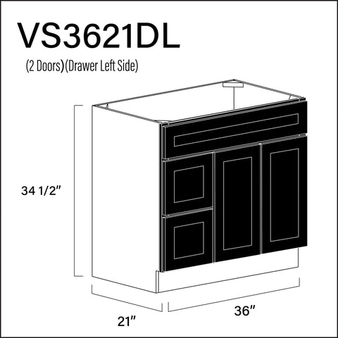 Black Shaker 2-Drawer Vanity (L) Base Cabinet - 36" W x 34.5" H x 21" D