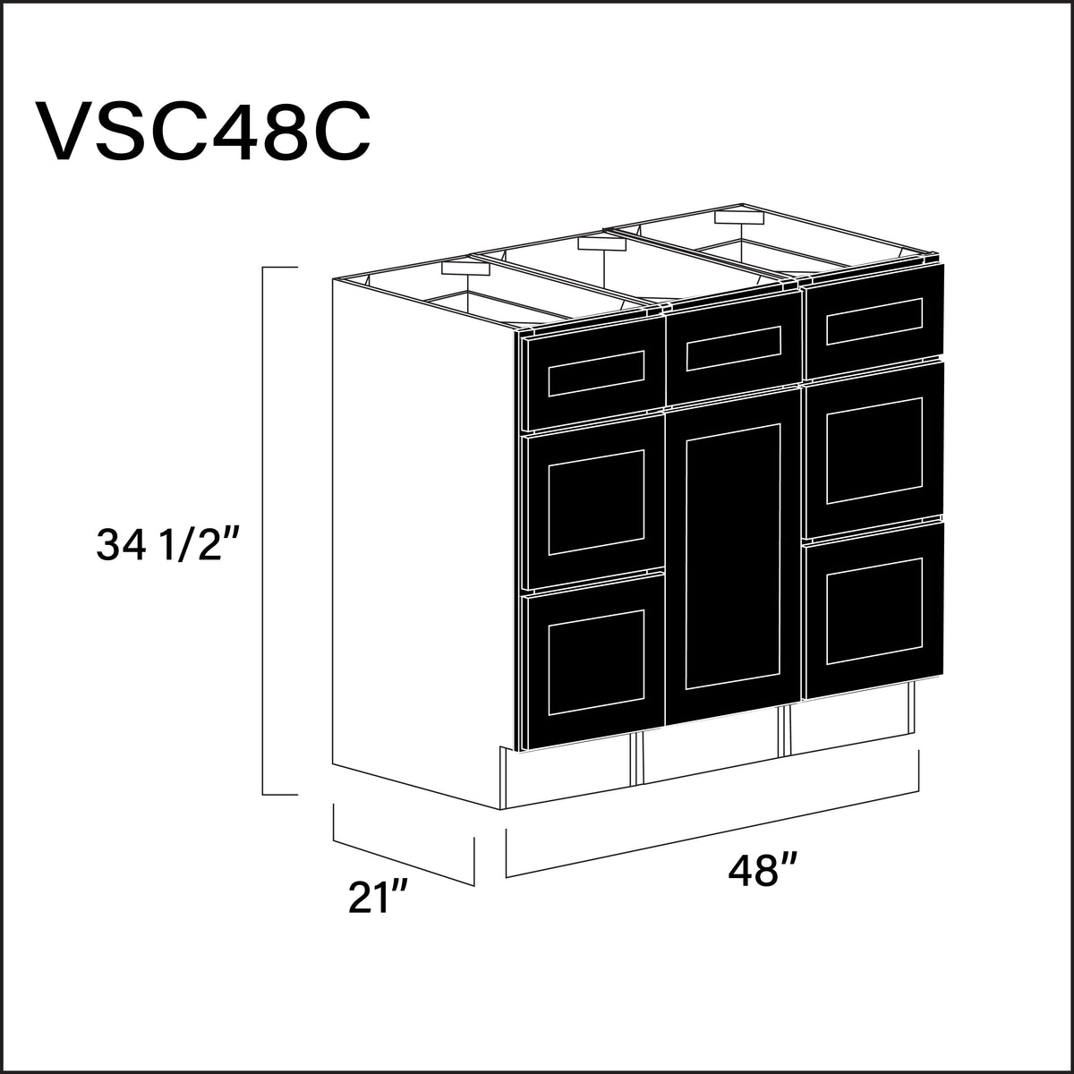 Black Shaker Vanity Sink Combo C Cabinets - 48" W x 34.5" H x 21" D