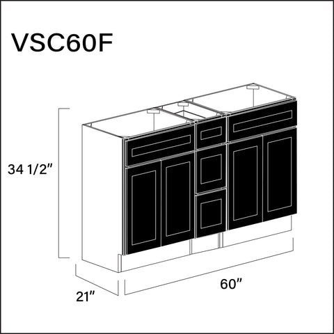 Black Shaker Vanity Sink Combo F Cabinets - 60" W x 34.5" H x 21" D