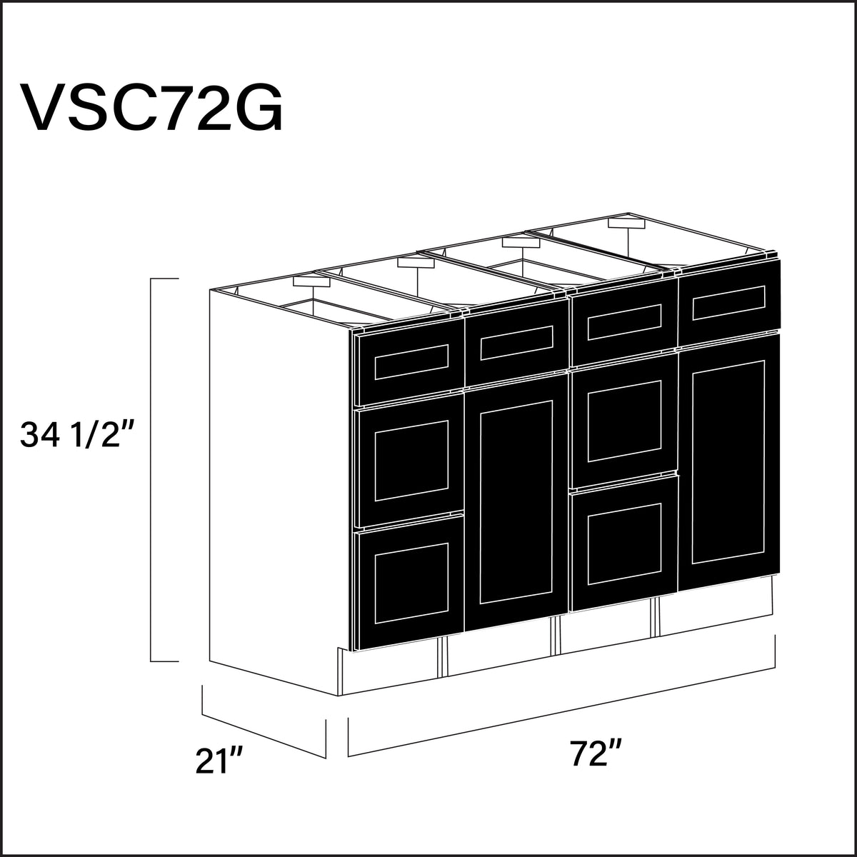 Black Shaker Vanity Sink Combo G Cabinets - 72" W x 34.5" H x 21" D