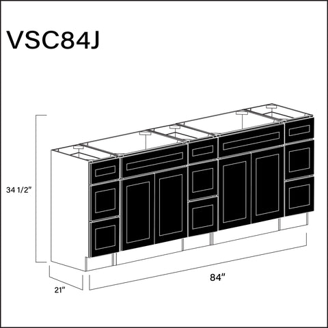 Black Shaker Vanity Sink Combo J Cabinets - 84" W x 34.5" H x 21" D