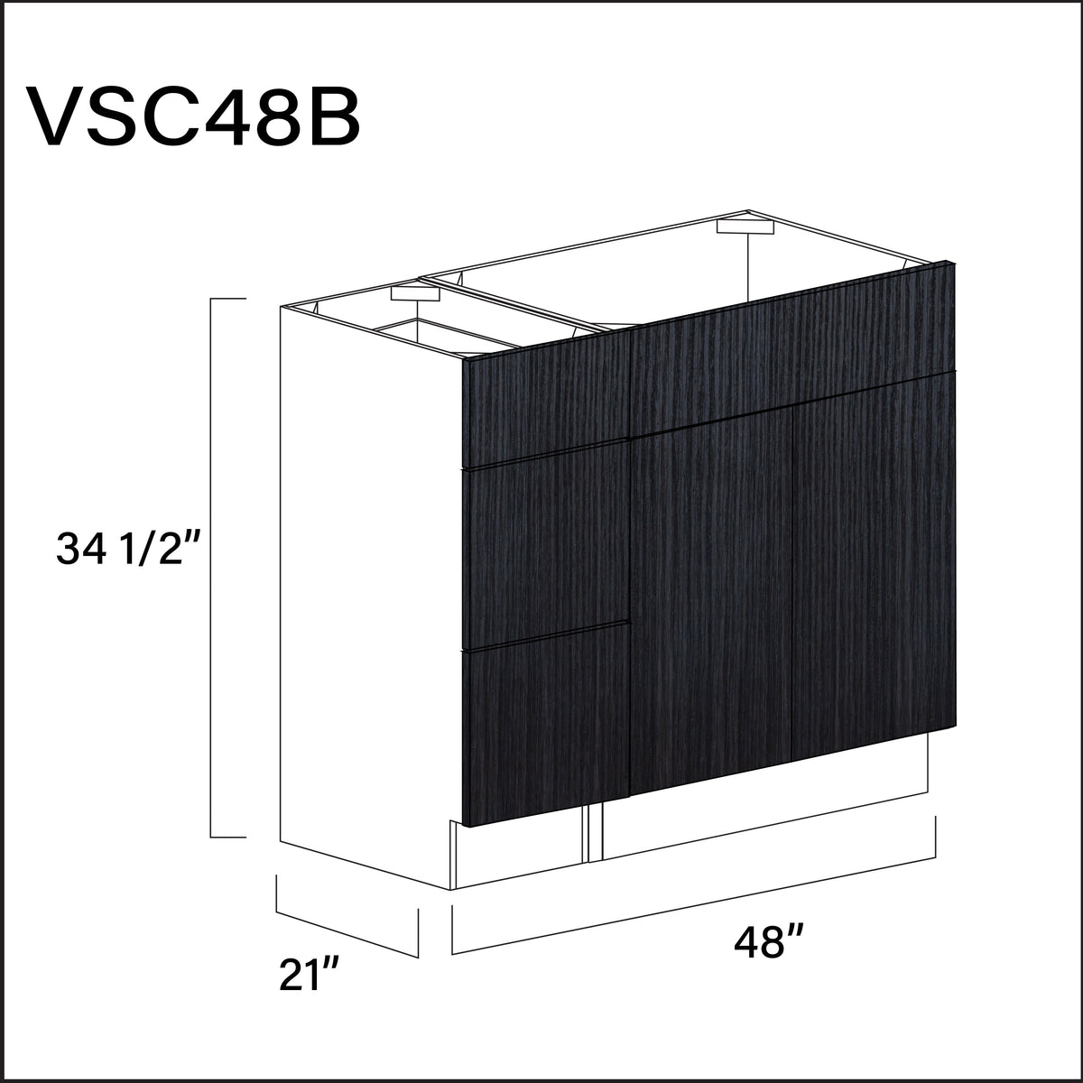 Darkwood Frameless Vanity Sink Combo B Cabinets - 48" W x 34.5" H x 21" D