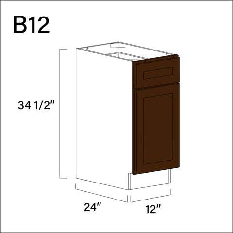 Espresso Shaker 1 Drawer 1 Door Kitchen Base Cabinet - 12" W x 34.5" H x 24" D