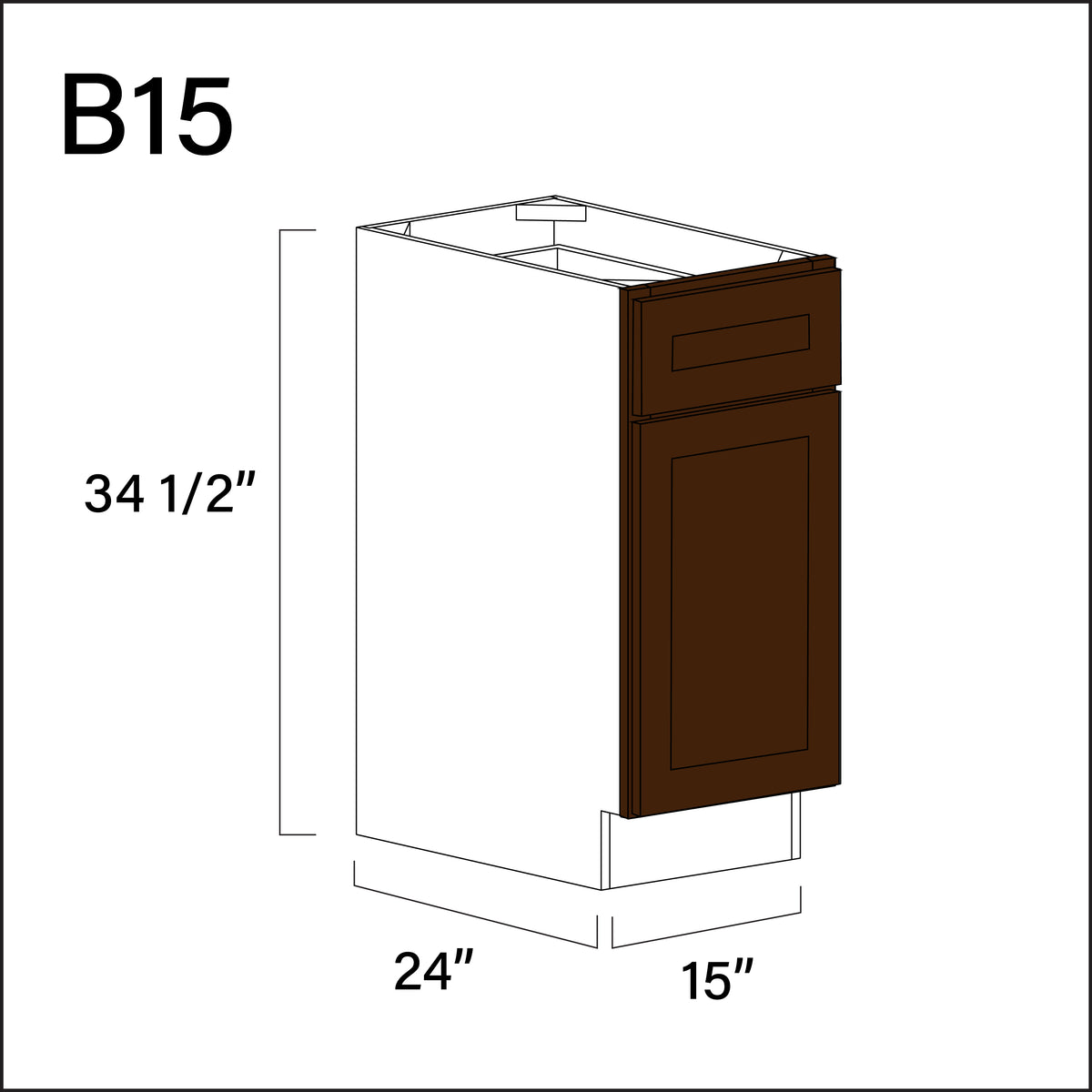 Espresso Shaker 1 Drawer 1 Door Kitchen Base Cabinet - 15" W x 34.5" H x 24" D