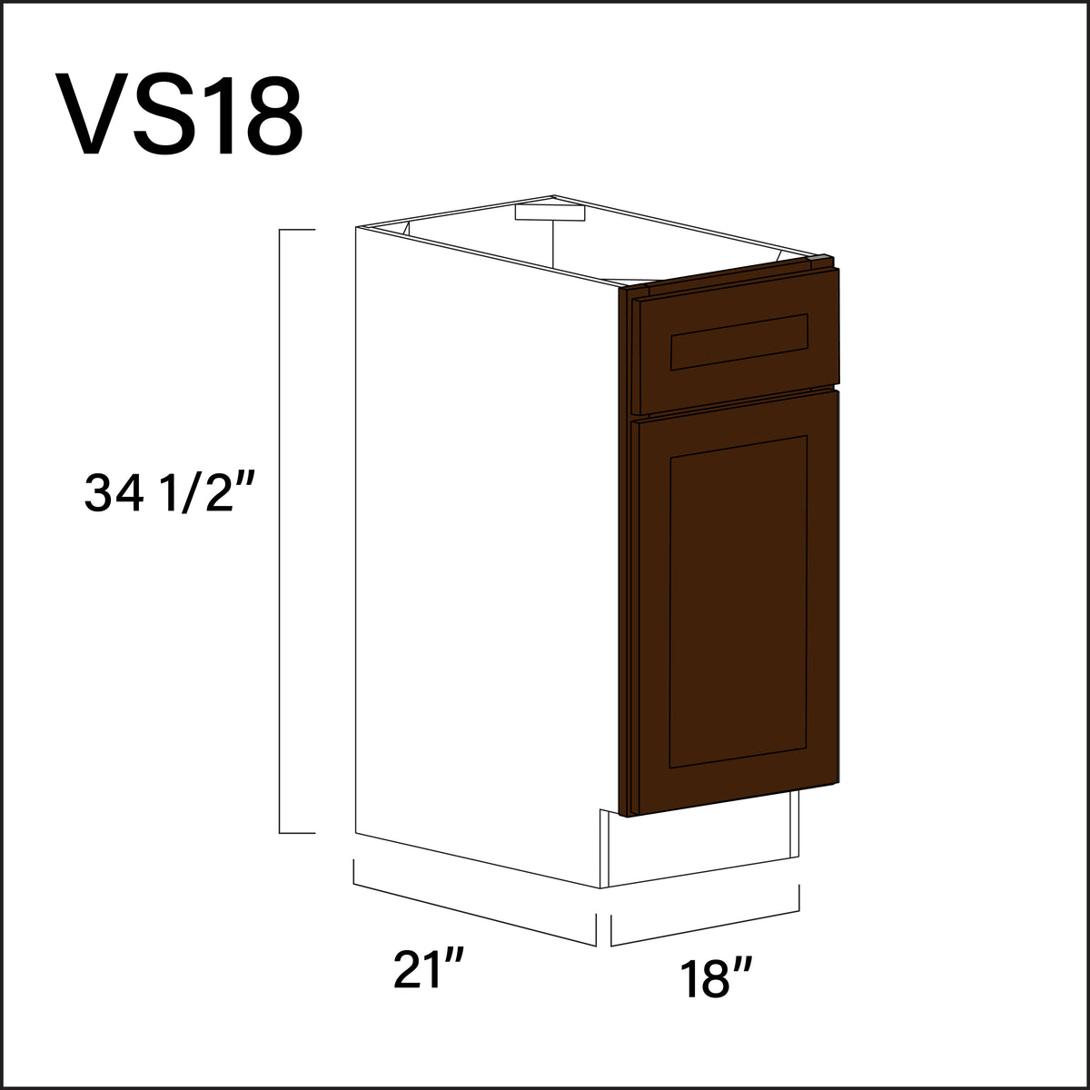 Espresso Shaker Vanity Sink Base Cabinet - 18" W x 34.5" H x 21" D