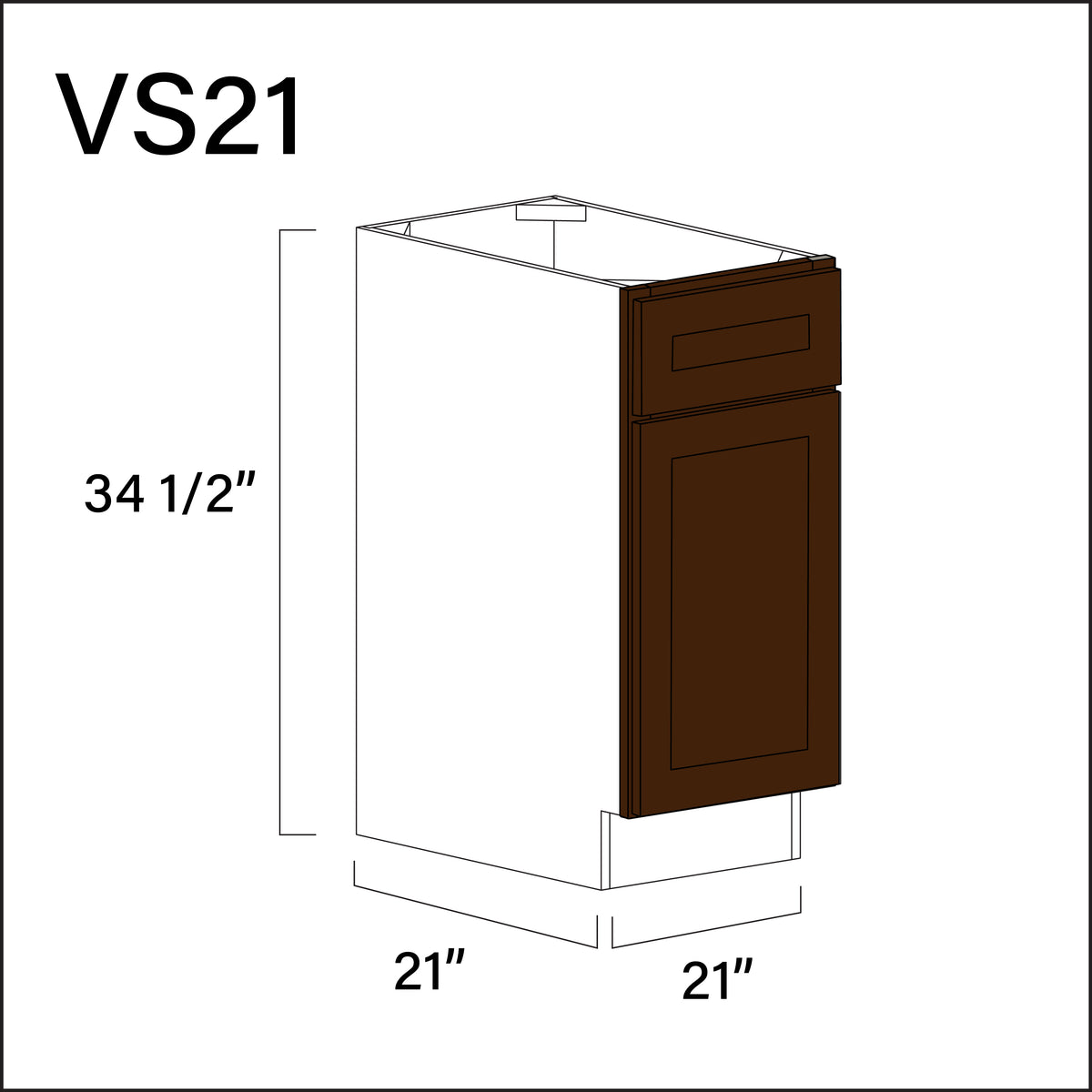 Espresso Shaker Vanity Sink Base Cabinet - 21" W x 34.5" H x 21" D