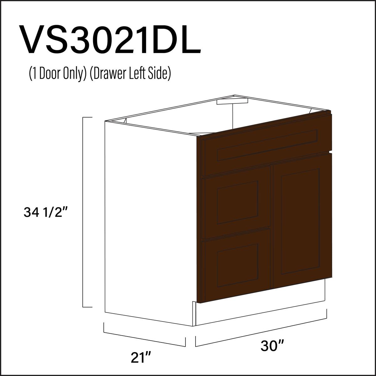 Espresso Shaker 2-Drawer Vanity (L) Base Cabinet - 30" W x 34.5" H x 21" D