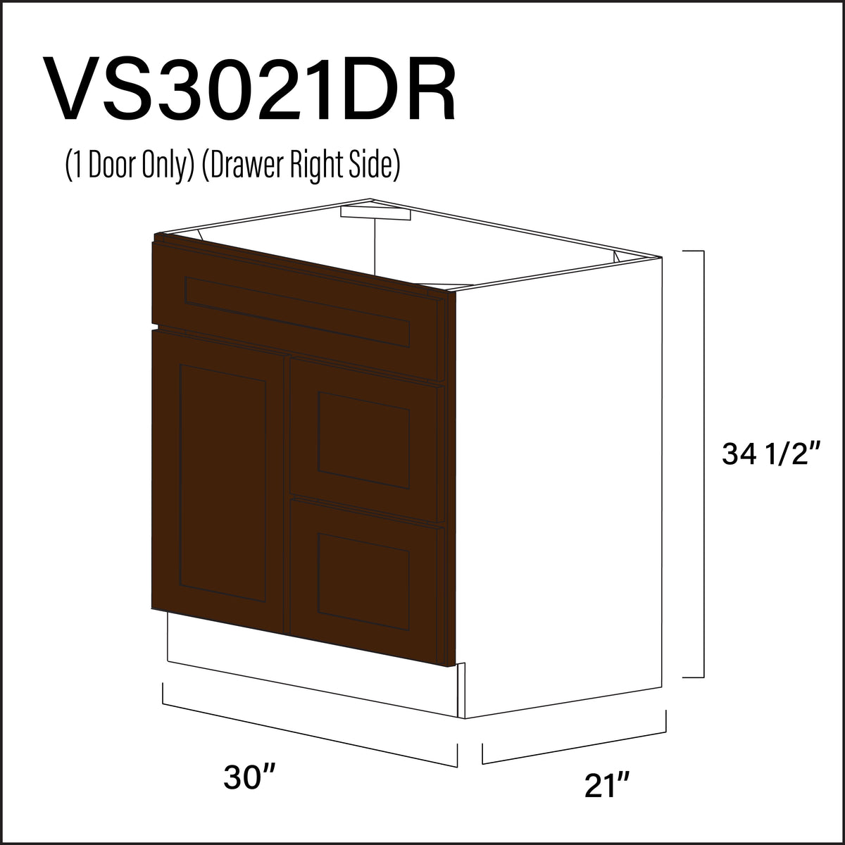 Espresso Shaker 2-Drawer Vanity (R) Base Cabinet - 30" W x 34.5" H x 21" D