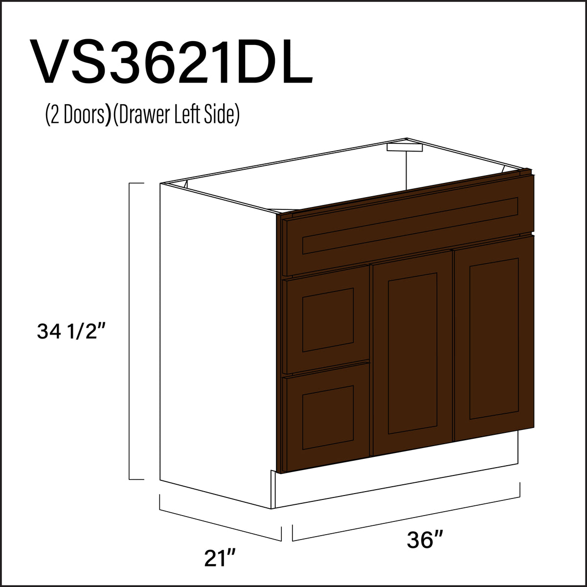 Espresso Shaker 2-Drawer Vanity (L) Base Cabinet - 36" W x 34.5" H x 21" D