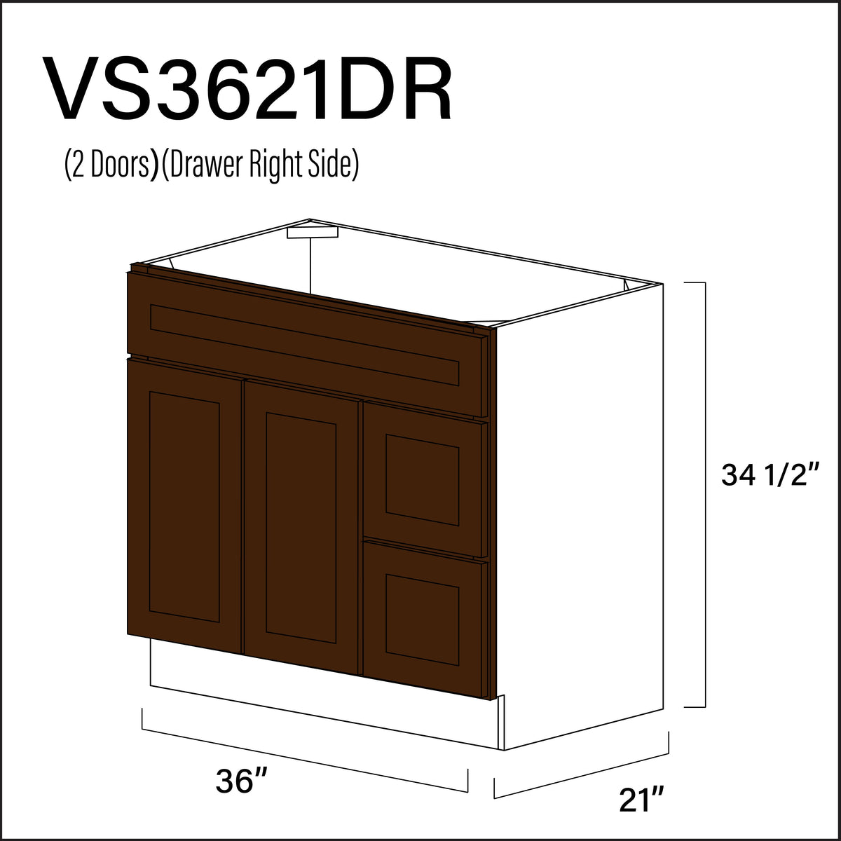 Espresso Shaker 2-Drawer Vanity (R) Base Cabinet - 36" W x 34.5" H x 21" D