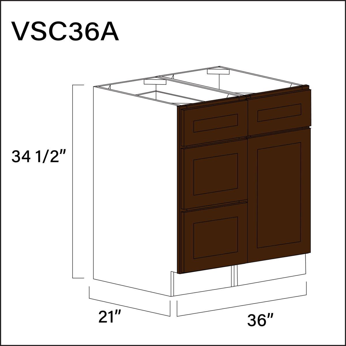 Espresso Shaker Vanity Sink Combo A Cabinets - 36" W x 34.5" H x 21" D