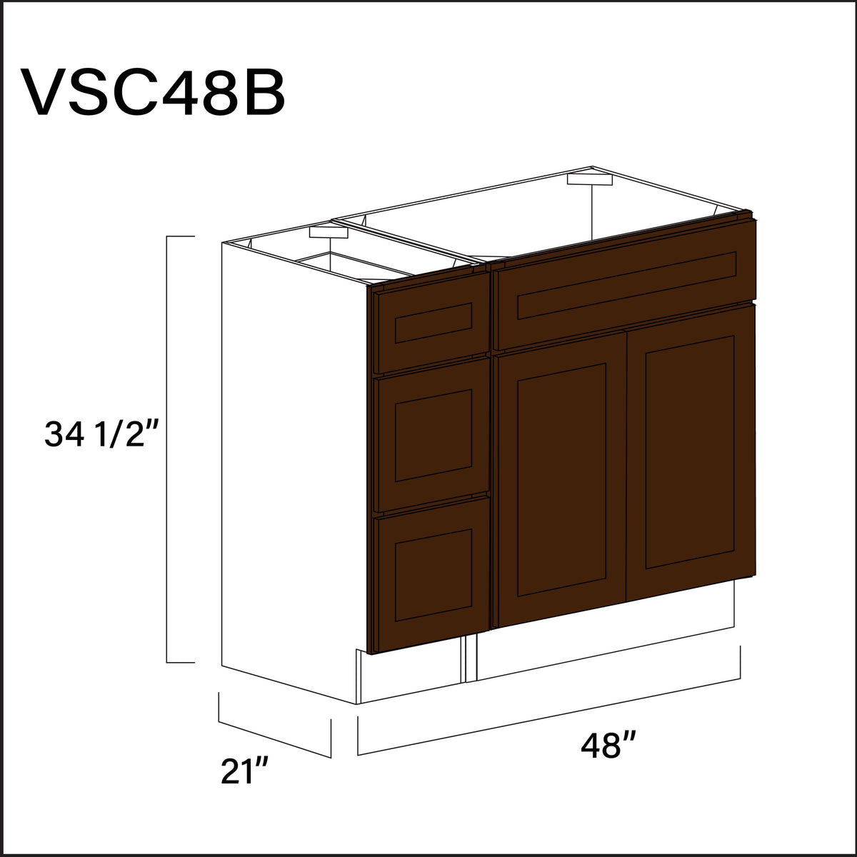 Espresso Shaker Vanity Sink Combo B Cabinets - 48" W x 34.5" H x 21" D