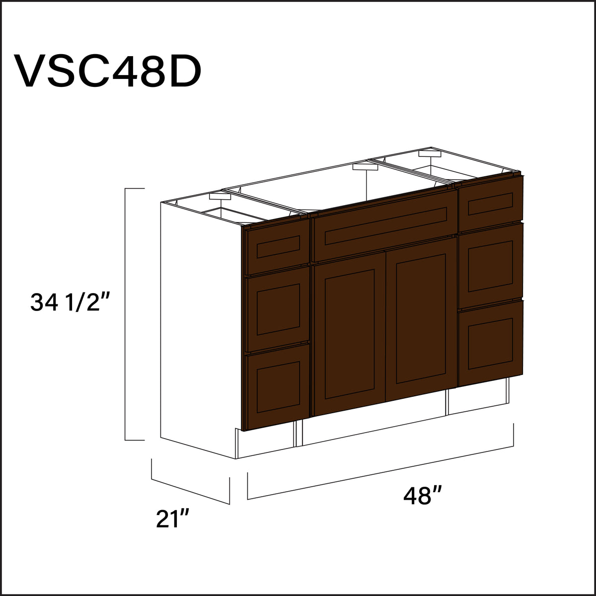 Espresso Shaker Vanity Sink Combo D Cabinets - 48" W x 34.5" H x 21" D