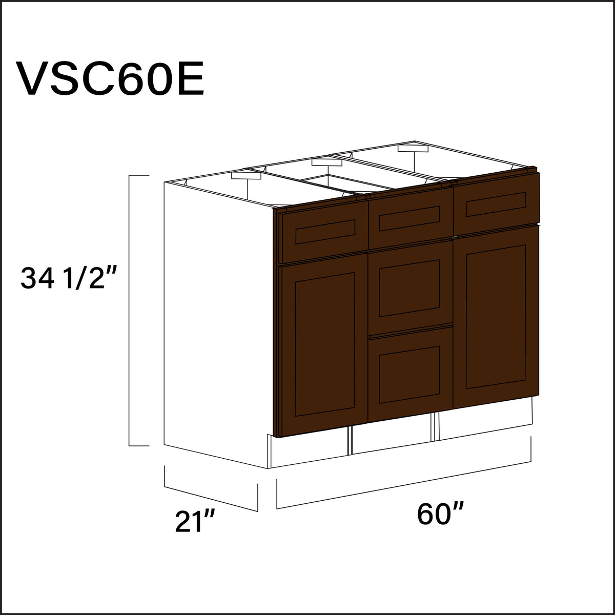 Espresso Shaker Vanity Sink Combo E Cabinets - 60" W x 34.5" H x 21" D