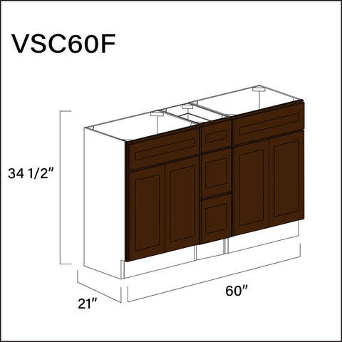 Espresso Shaker Vanity Sink Combo F Cabinets - 60" W x 34.5" H x 21" D