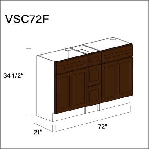 Espresso Shaker Vanity Sink Combo F Cabinets - 72" W x 34.5" H x 21" D