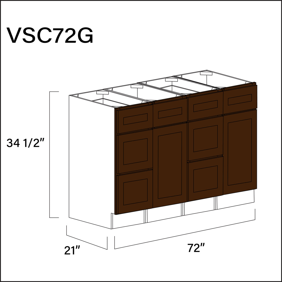 Espresso Shaker Vanity Sink Combo G Cabinets - 72" W x 34.5" H x 21" D